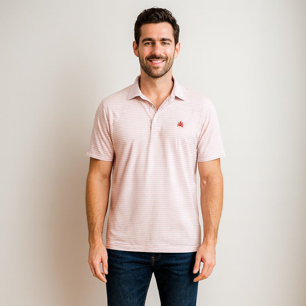 Peter Millar Summer Comfort Polo Shirt M Red Striped Golf Casual Logo Athletic